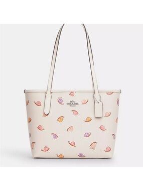Coach Cream Tote with Pink, Orange and Purple Snail Print